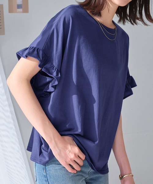 Viola e Viola(ヴィオラエヴィオラ)の「楽ちんフリルデザインプルオーバー(Tシャツ/カットソー・レディース・グリーン/ホワイト/ブラック/ネイビー/ダークブルー・3L/LL/L/M/5L/4L)」の5枚目の写真