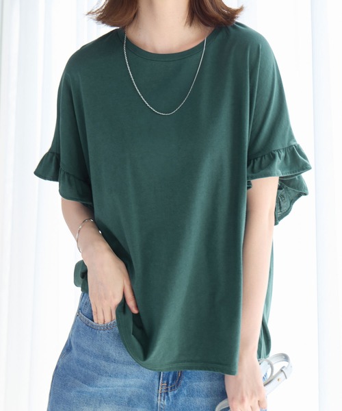 Viola e Viola(ヴィオラエヴィオラ)の「楽ちんフリルデザインプルオーバー(Tシャツ/カットソー・レディース・グリーン/ホワイト/ブラック/ネイビー/ダークブルー・3L/LL/L/M/5L/4L)」の3枚目の写真