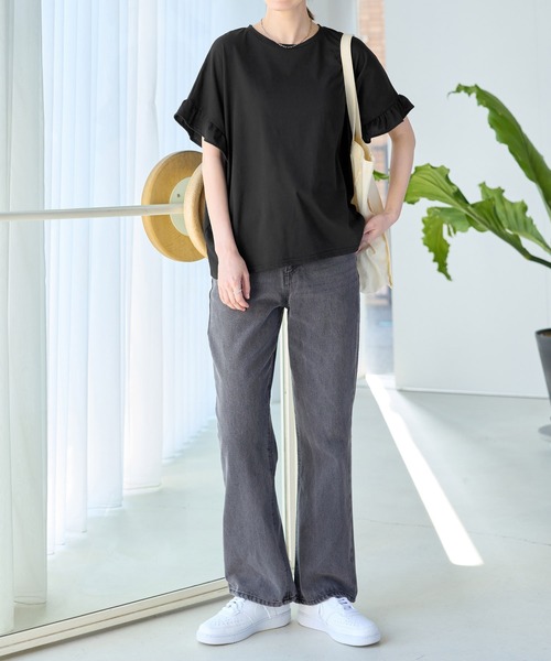 Viola e Viola(ヴィオラエヴィオラ)の「楽ちんフリルデザインプルオーバー(Tシャツ/カットソー・レディース・グリーン/ホワイト/ブラック/ネイビー/ダークブルー・3L/LL/L/M/5L/4L)」の13枚目の写真