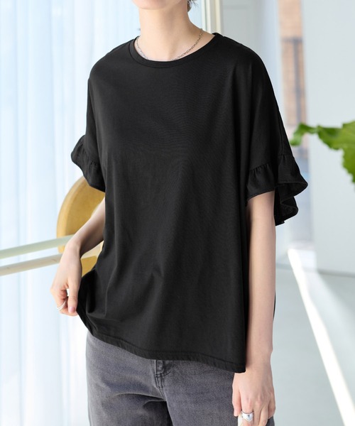 Viola e Viola(ヴィオラエヴィオラ)の「楽ちんフリルデザインプルオーバー(Tシャツ/カットソー・レディース・グリーン/ホワイト/ブラック/ネイビー/ダークブルー・3L/LL/L/M/5L/4L)」の15枚目の写真