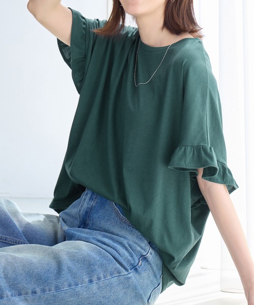 Viola e Viola(ヴィオラエヴィオラ)の「楽ちんフリルデザインプルオーバー(Tシャツ/カットソー・レディース・グリーン/ホワイト/ブラック/ネイビー/ダークブルー・3L/LL/L/M/5L/4L)」の17枚目の写真
