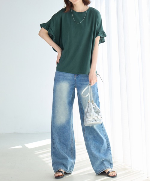 Viola e Viola(ヴィオラエヴィオラ)の「楽ちんフリルデザインプルオーバー(Tシャツ/カットソー・レディース・グリーン/ホワイト/ブラック/ネイビー/ダークブルー・3L/LL/L/M/5L/4L)」の19枚目の写真