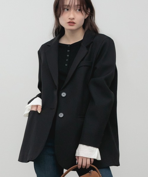 HEILIS(ヘイリス)の「オーバーサイズベーシックテーラードジャケット / レディース ビッグサイズ シングル ジャケット 羽織り アウター 春服 秋服 冬服 オフィスカジュアル ブラック ベージュ シンプル 無地 韓国(テーラードジャケット・レディース・ブラック/ベージュ・FREE)」の16枚目の写真
