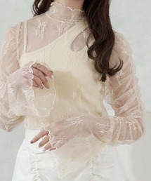 Ambre Neige | flower design lace flare high-neck tops / 花柄レースフレアハイネックトップス(Tシャツ/カットソー)
