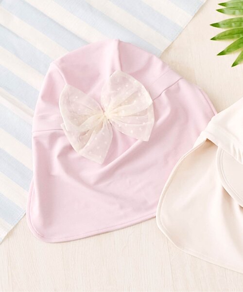 apres les cours（アプレレクール）の「【UVカット】リボンスイムキャップ（スイムグッズ・キッズ・アイボリー/ピンク・50/56）」の2枚目の写真