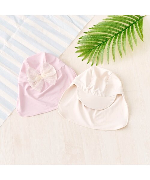 apres les cours（アプレレクール）の「【UVカット】リボンスイムキャップ（スイムグッズ・キッズ・アイボリー/ピンク・50/56）」の5枚目の写真