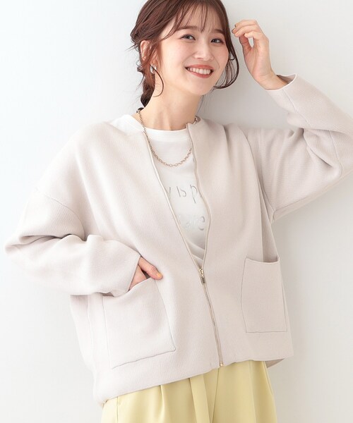 DRESKIP（ドレスキップ）の「【S-LL】ジャガードZIPニットカーディガン（カーディガン/ボレロ・レディース・イエロー系その他/ライトベージュ/オフホワイト・01/02/03/04）」の3枚目の写真