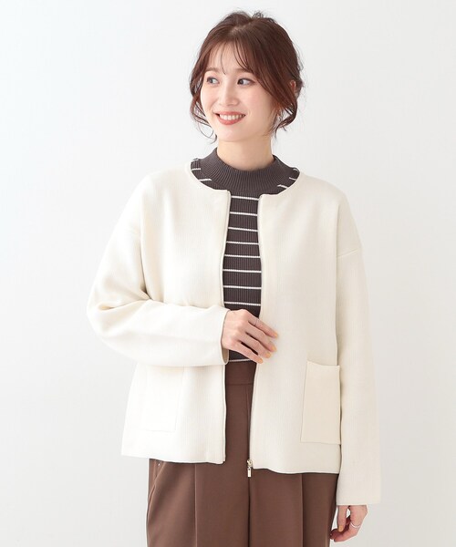 DRESKIP（ドレスキップ）の「【S-LL】ジャガードZIPニットカーディガン（カーディガン/ボレロ・レディース・イエロー系その他/ライトベージュ/オフホワイト・01/02/03/04）」の4枚目の写真