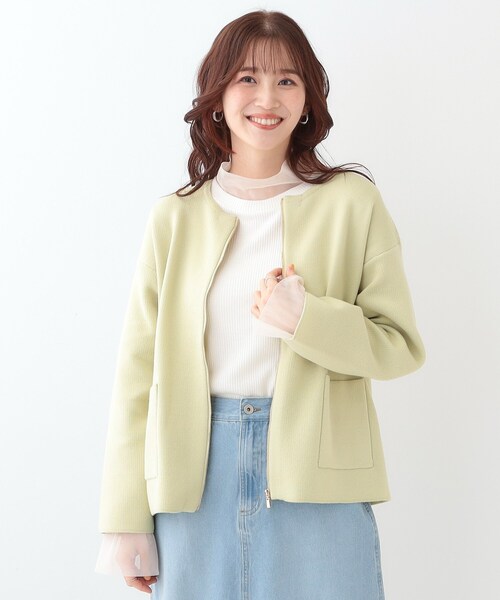 DRESKIP（ドレスキップ）の「【S-LL】ジャガードZIPニットカーディガン（カーディガン/ボレロ・レディース・イエロー系その他/ライトベージュ/オフホワイト・01/02/03/04）」の8枚目の写真