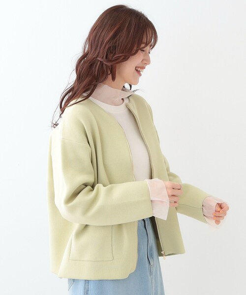 DRESKIP（ドレスキップ）の「【S-LL】ジャガードZIPニットカーディガン（カーディガン/ボレロ・レディース・イエロー系その他/ライトベージュ/オフホワイト・01/02/03/04）」の9枚目の写真