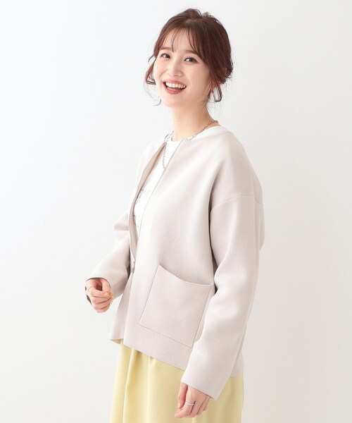 DRESKIP（ドレスキップ）の「【S-LL】ジャガードZIPニットカーディガン（カーディガン/ボレロ・レディース・イエロー系その他/ライトベージュ/オフホワイト・01/02/03/04）」の13枚目の写真