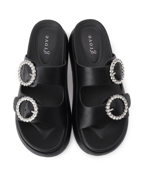 grove（グローブ）の「【キラキラビジューがポイント】厚底ダブルビジューバックルサンダル（サンダル・レディース・アイボリー/ブラック・S/M/L）」の7枚目の写真