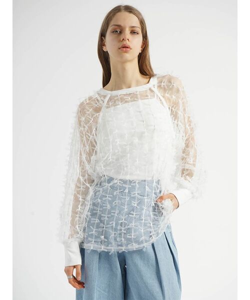 :ETHROF(イーサオブ)の「TULLE RIBBON SHEER TOPS(その他トップス・レディース・オフホワイト/ブラック・FREE)」の17枚目の写真