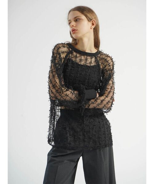 :ETHROF(イーサオブ)の「TULLE RIBBON SHEER TOPS(その他トップス・レディース・オフホワイト/ブラック・FREE)」の15枚目の写真