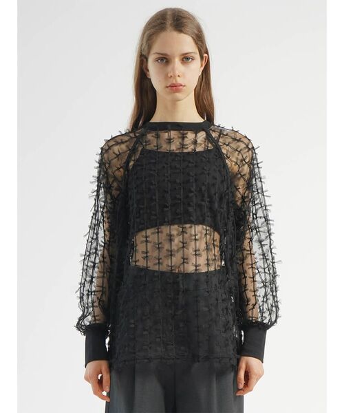 :ETHROF(イーサオブ)の「TULLE RIBBON SHEER TOPS(その他トップス・レディース・オフホワイト/ブラック・FREE)」の11枚目の写真