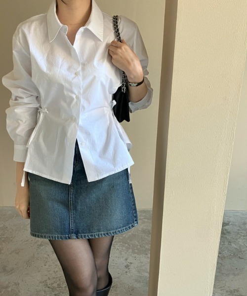 Per sist ence（パーシエンス）の「ウエストリボンシェイプシャツブラウス（シャツ/ブラウス・レディース・ホワイト/ブルー/ブラック・MEDIUM/X-LARGE/LARGE/FREE）」の7枚目の写真