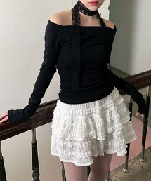 スクエア オフショルダー 長袖 クロップド Tシャツ