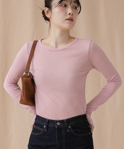 HEILIS(ヘイリス)の「シアーコンパクトロングカットソー / 秋服 冬服 春服 長袖 ロンT レイヤード 透け感 シティガール ガーリー ノームコア 韓国 アイボリー ブラック グレー イエロー ピンク(Tシャツ/カットソー・レディース・アイボリー/イエロー/ピンク/グレー/ブラック・FREE)」の5枚目の写真