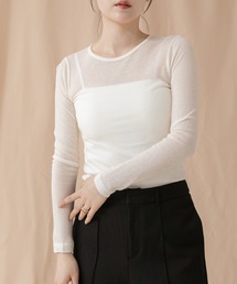 シアーコンパクトロングカットソー / 秋服 冬服 春服 長袖 ロンT レイヤード 透け感 シティガール ガーリー ノームコア 韓国  アイボリー ブラック グレー イエロー ピンク
