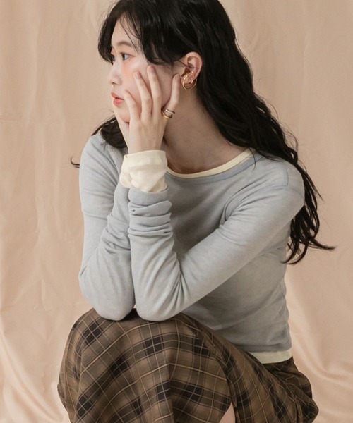 HEILIS(ヘイリス)の「シアーコンパクトロングカットソー / 秋服 冬服 春服 長袖 ロンT レイヤード 透け感 シティガール ガーリー ノームコア 韓国 アイボリー ブラック グレー イエロー ピンク(Tシャツ/カットソー・レディース・アイボリー/イエロー/ピンク/グレー/ブラック・FREE)」の6枚目の写真