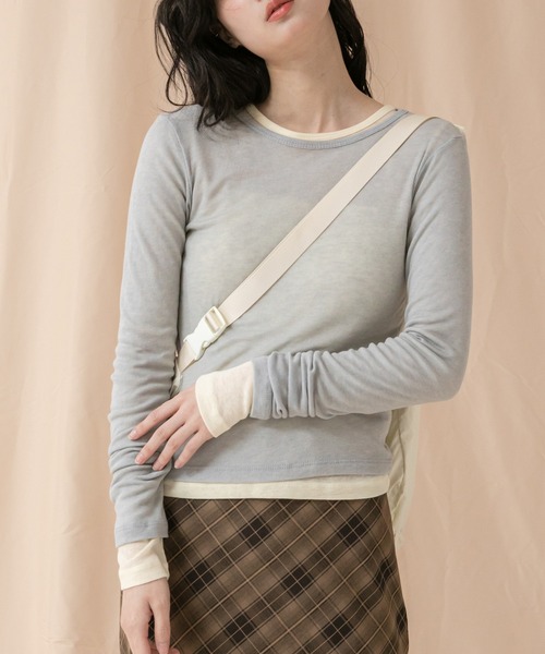 HEILIS(ヘイリス)の「シアーコンパクトロングカットソー / 秋服 冬服 春服 長袖 ロンT レイヤード 透け感 シティガール ガーリー ノームコア 韓国 アイボリー ブラック グレー イエロー ピンク(Tシャツ/カットソー・レディース・アイボリー/イエロー/ピンク/グレー/ブラック・FREE)」の9枚目の写真