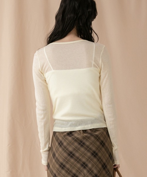 HEILIS(ヘイリス)の「シアーコンパクトロングカットソー / 秋服 冬服 春服 長袖 ロンT レイヤード 透け感 シティガール ガーリー ノームコア 韓国 アイボリー ブラック グレー イエロー ピンク(Tシャツ/カットソー・レディース・アイボリー/イエロー/ピンク/グレー/ブラック・FREE)」の19枚目の写真