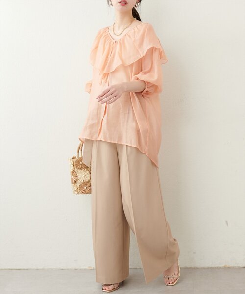 natural couture（ナチュラルクチュール）の「V開きフリルシアーブラウス（シャツ/ブラウス・レディース・オレンジ/オフホワイト/サックスブルー/ブラック・FREE）」の21枚目の写真