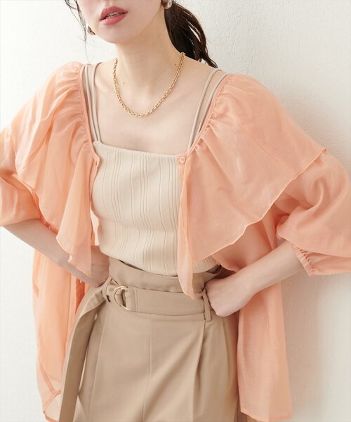 natural couture（ナチュラルクチュール）の「V開きフリルシアーブラウス（シャツ/ブラウス・レディース・オレンジ/オフホワイト/サックスブルー/ブラック・FREE）」の22枚目の写真