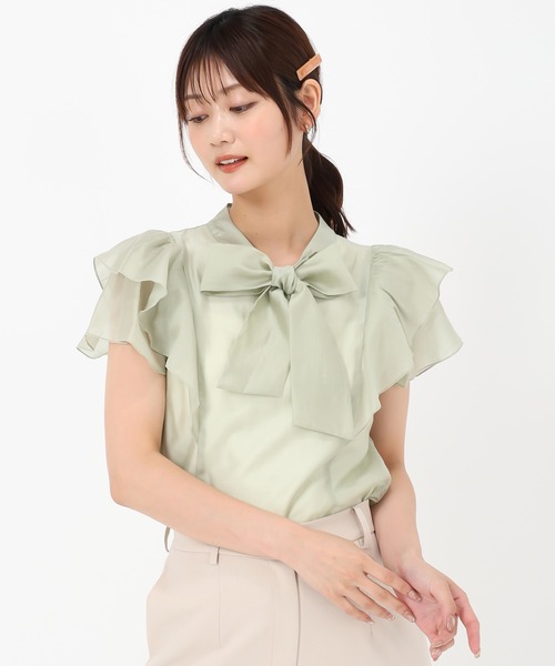 MISCH MASCH(ミッシュマッシュ)の「シアーフリルボウタイブラウス(シャツ/ブラウス・レディース・ホワイト/ピンク/ブルー/グリーン・フリ-)」の6枚目の写真