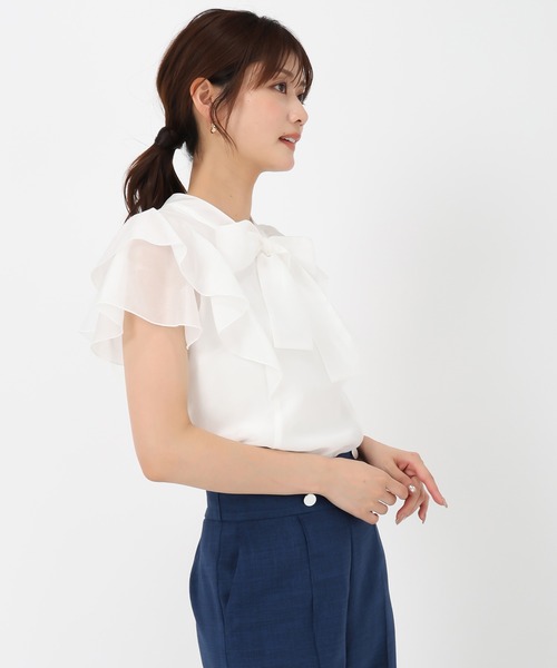 MISCH MASCH(ミッシュマッシュ)の「シアーフリルボウタイブラウス(シャツ/ブラウス・レディース・ホワイト/ピンク/ブルー/グリーン・フリ-)」の7枚目の写真