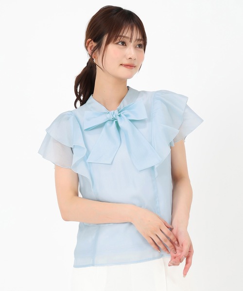 ブラウス シャツ 2025春夏新作 チュールボウタイブラウス レディース セール】2025春夏新作 シアーフリルボウタイブラウス（シャツ