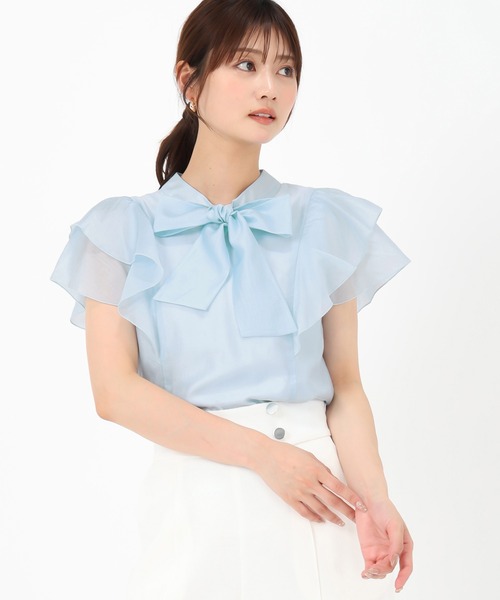 MISCH MASCH(ミッシュマッシュ)の「シアーフリルボウタイブラウス(シャツ/ブラウス・レディース・ホワイト/ピンク/ブルー/グリーン・フリ-)」の14枚目の写真