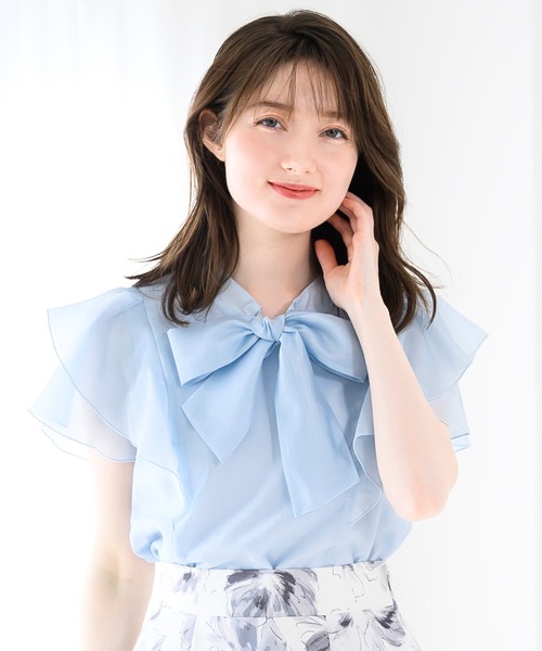 セール】2025春夏新作 シアーフリルボウタイブラウス（シャツ