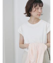 Samansa Mos2 blue | ハシゴレース付きフレンチTシャツ(Tシャツ/カットソー)