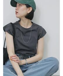 Samansa Mos2 blue | ハシゴレース付きフレンチTシャツ(Tシャツ/カットソー)