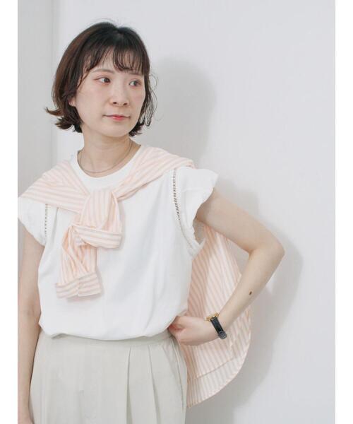 Samansa Mos2 blue（サマンサモスモスブルー）の「ハシゴレース付きフレンチTシャツ（Tシャツ/カットソー・レディース・シルバーグレー/チャコールグレー/オフホワイト・F）」の5枚目の写真