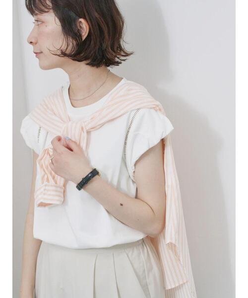 Samansa Mos2 blue（サマンサモスモスブルー）の「ハシゴレース付きフレンチTシャツ（Tシャツ/カットソー・レディース・シルバーグレー/チャコールグレー/オフホワイト・F）」の7枚目の写真