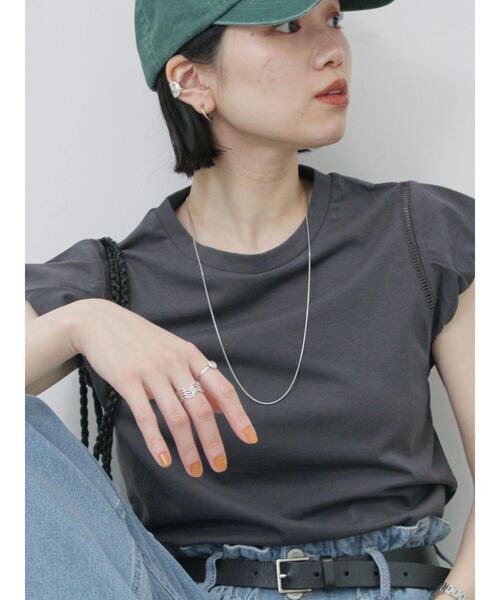 Samansa Mos2 blue（サマンサモスモスブルー）の「ハシゴレース付きフレンチTシャツ（Tシャツ/カットソー・レディース・シルバーグレー/チャコールグレー/オフホワイト・F）」の11枚目の写真