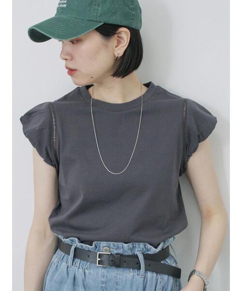 Samansa Mos2 blue（サマンサモスモスブルー）の「ハシゴレース付きフレンチTシャツ（Tシャツ/カットソー・レディース・シルバーグレー/チャコールグレー/オフホワイト・F）」の15枚目の写真