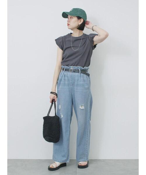 Samansa Mos2 blue（サマンサモスモスブルー）の「ハシゴレース付きフレンチTシャツ（Tシャツ/カットソー・レディース・シルバーグレー/チャコールグレー/オフホワイト・F）」の17枚目の写真