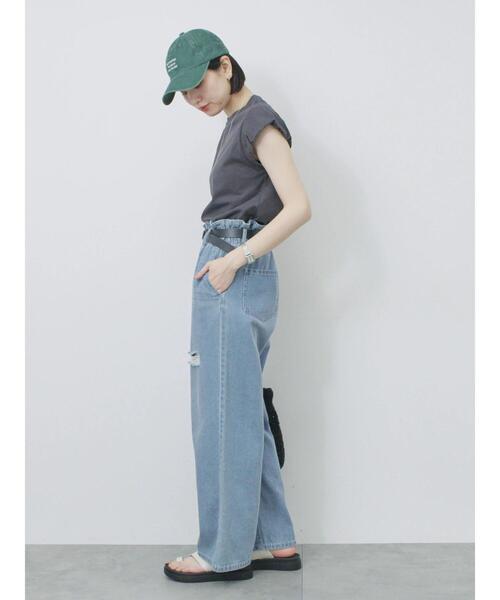 Samansa Mos2 blue（サマンサモスモスブルー）の「ハシゴレース付きフレンチTシャツ（Tシャツ/カットソー・レディース・シルバーグレー/チャコールグレー/オフホワイト・F）」の18枚目の写真