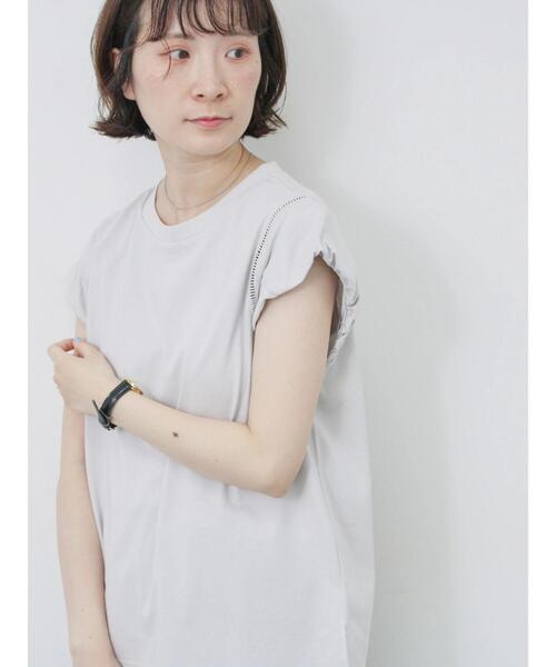 Samansa Mos2 blue（サマンサモスモスブルー）の「ハシゴレース付きフレンチTシャツ（Tシャツ/カットソー・レディース・シルバーグレー/チャコールグレー/オフホワイト・F）」の20枚目の写真