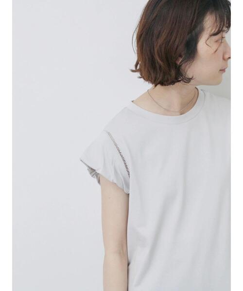 Samansa Mos2 blue（サマンサモスモスブルー）の「ハシゴレース付きフレンチTシャツ（Tシャツ/カットソー・レディース・シルバーグレー/チャコールグレー/オフホワイト・F）」の22枚目の写真