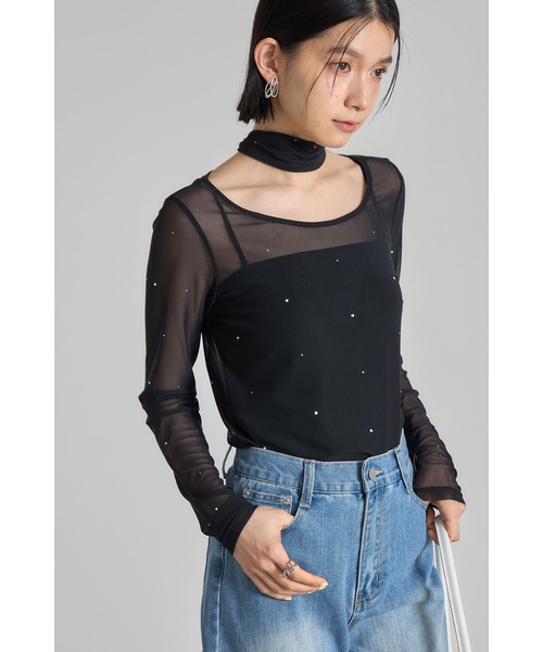 &. NOSTALGIA(アンドドットノスタルジア)の「タイ付きビジューカットソー(Tシャツ/カットソー・レディース・ブラック/ライトグレー・M)」の9枚目の写真