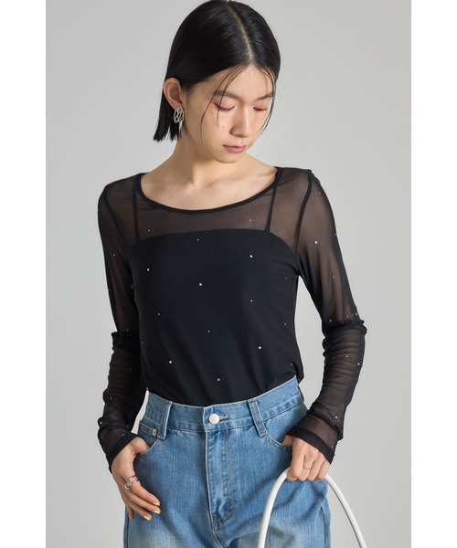 &. NOSTALGIA(アンドドットノスタルジア)の「タイ付きビジューカットソー(Tシャツ/カットソー・レディース・ブラック/ライトグレー・M)」の11枚目の写真