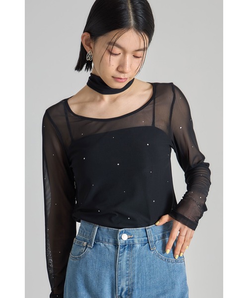 &. NOSTALGIA(アンドドットノスタルジア)の「タイ付きビジューカットソー(Tシャツ/カットソー・レディース・ブラック/ライトグレー・M)」の12枚目の写真