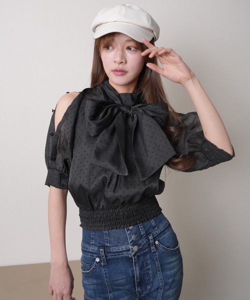 LIPSERVICE（リップサービス）の「ショルダーボタンシアーリボンブラウス（シャツ/ブラウス・レディース・ミント/その他1/その他2/ホワイト・FREE）」の4枚目の写真