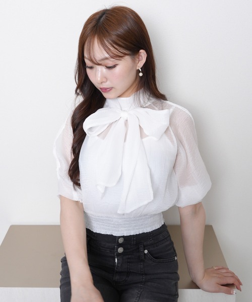 LIPSERVICE（リップサービス）の「ショルダーボタンシアーリボンブラウス（シャツ/ブラウス・レディース・ミント/その他1/その他2/ホワイト・FREE）」の2枚目の写真