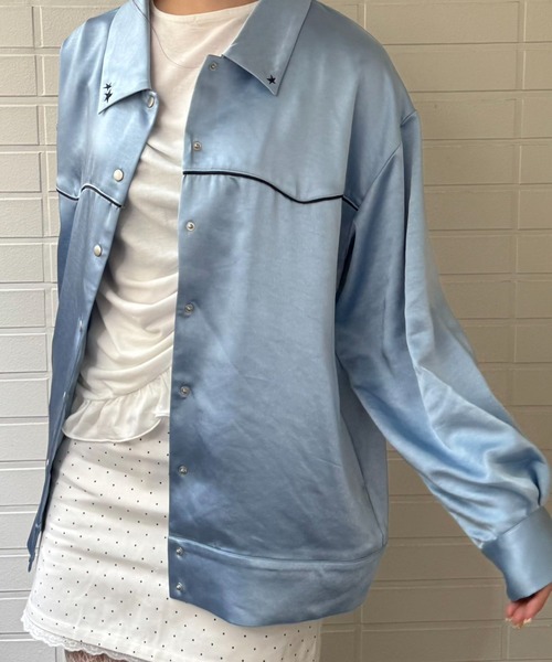 hugi(ハギ)の「STAR SHIRT BLOUSON/スターシャツブルゾン(シャツ/ブラウス・レディース・サックスブルー・FREE)」の11枚目の写真