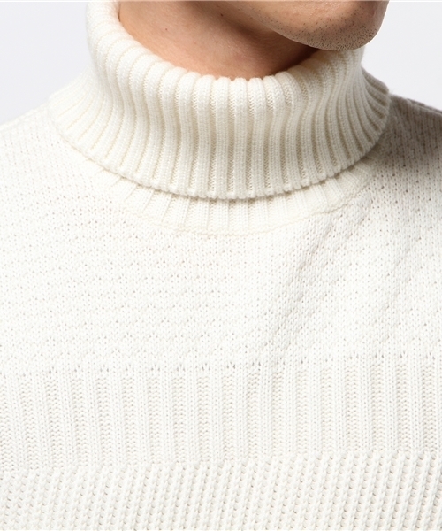 Lui's（ルイス）の「Lui's(ルイス) 編み切替タートルニット（ニット/セーター・メンズ・ブラック/ホワイト/グレー・SMALL/MEDIUM）」の6枚目の写真